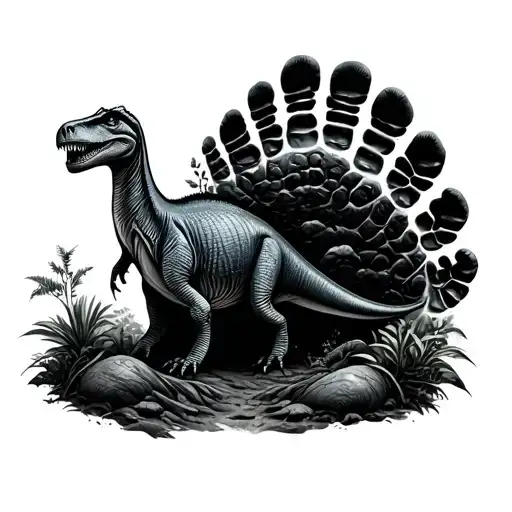 Kids Birth Footprint With A Dinosaur Near It