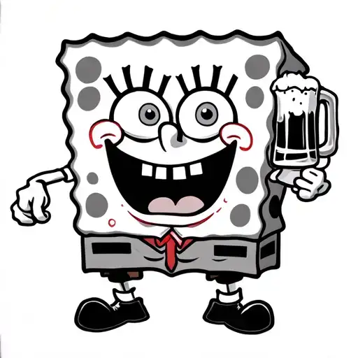 Spongebob Drinking Beer Alot Of Detail