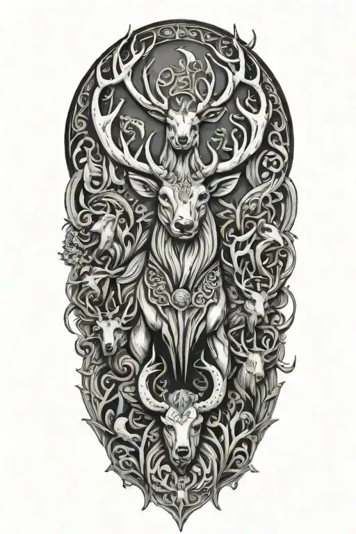 Muscular Stag Standing Next To Viking Family