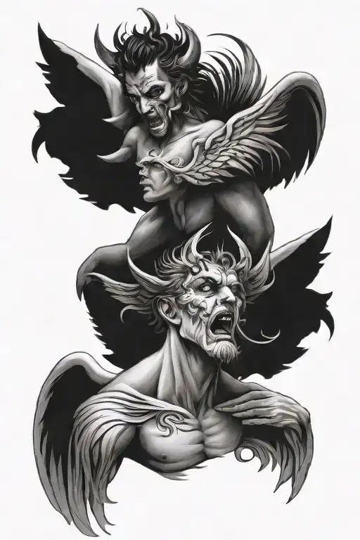 Angel And Demon On The Neck