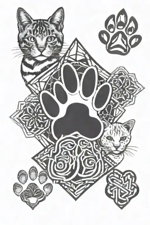 3 Cat Paw 1 Dog Paw Surrounded By Geometric Design