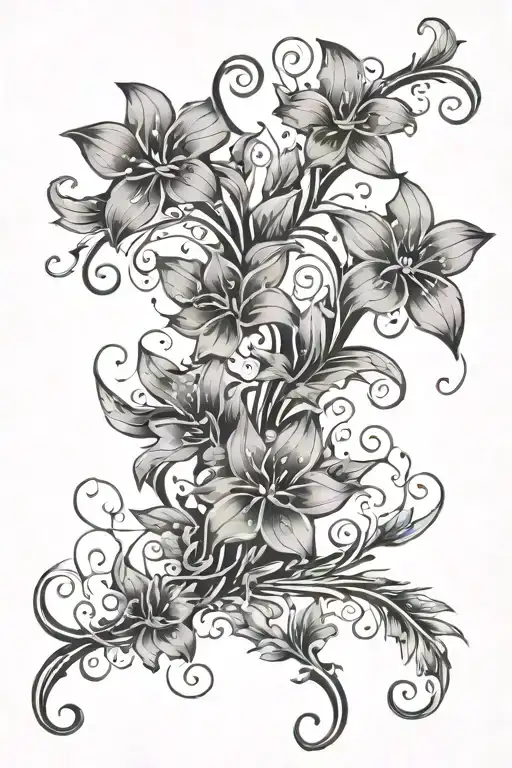 S Shaped Vine With Flowers On The Vine With Sparkles