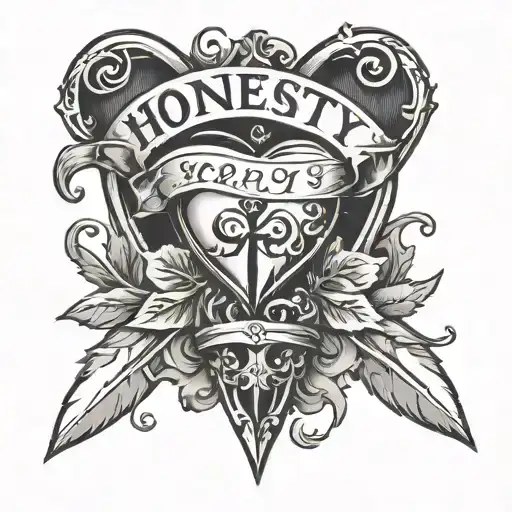 A Dagger Piercing Through A Heart With The Word 'Honesty' Written In Russian
