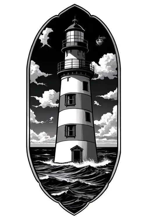 Lighthouse With Us Marine Logo And Usn Intertwined