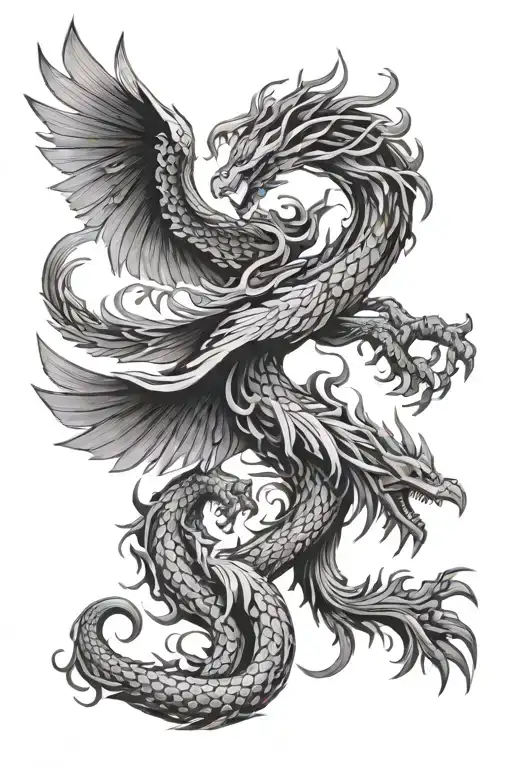Phoenix And Dragon Intertwined
