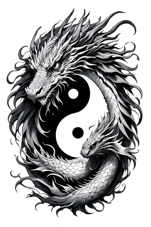 Dragon And Pisces With Yin And Yang Full Back