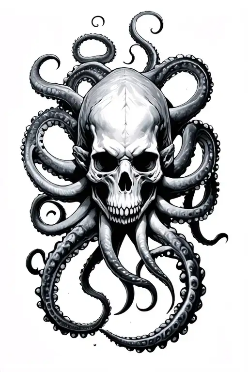 Kraken Sea Monster With A Skull Head And Intertwined Tentacles