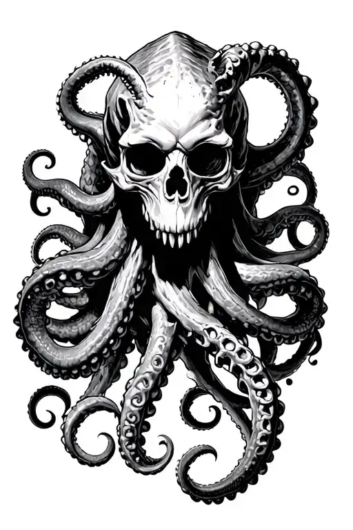 Kraken Sea Monster With A Skull Head And Intertwined Tentacles