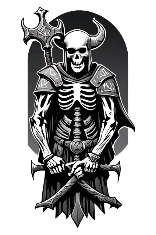 Skeleton Viking Draugr With Mace And Viking Runes