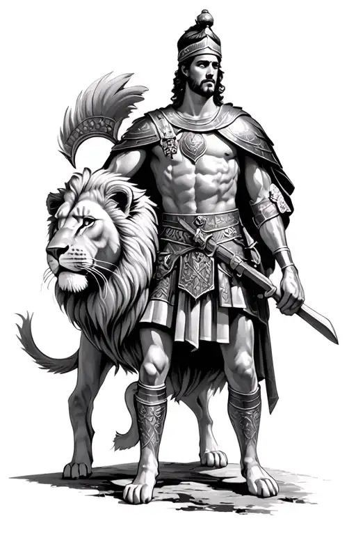 Roman Soldier With Lion Surrounded