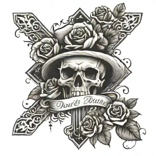Skull And Roses Dad Memorial Cross