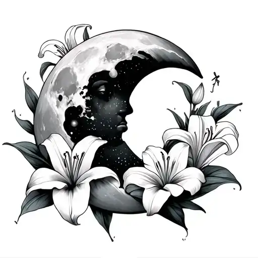 Moon On Collar Lily's Wrapped Around Moon And Spilling Over Shoulder Onto Arm