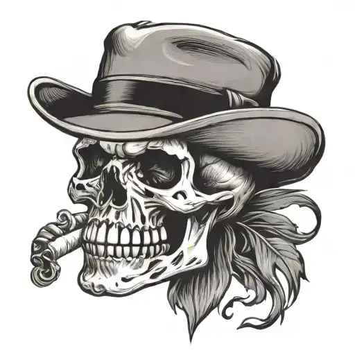 Skull With Hat Smoking Cigarette
