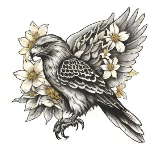 Hawk With Daisies And Daffodils