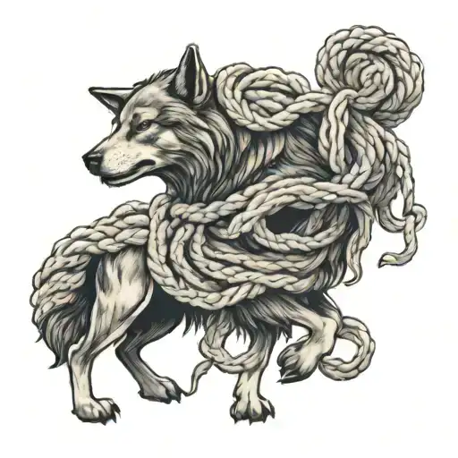 A Walking Wolf Carrying Sheep Wool On Its Back Like A Blanket That Is Tied With Rope