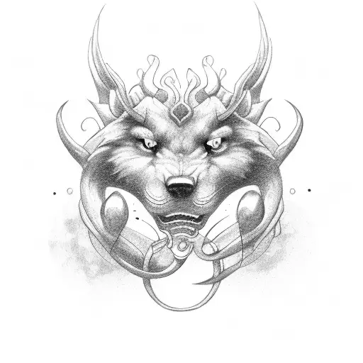 Semicolon Shape With Yddrasil And Fenrir