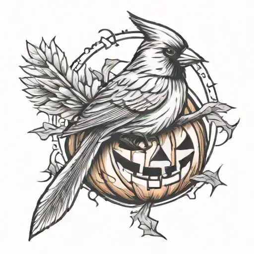 Cardinal On Jack O Lantern