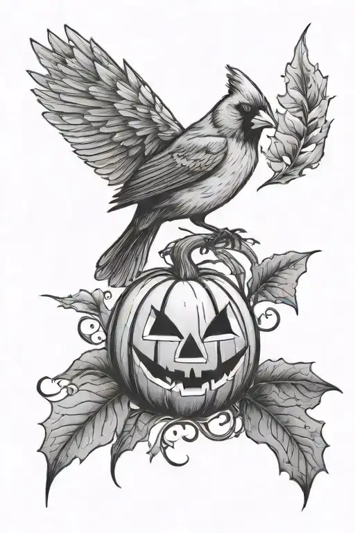 Cardinal Atop Jack O Lantern Shining Light