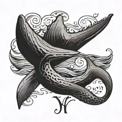 Whale Tail Making A Y With Oung As The Waves In Script Black Ink