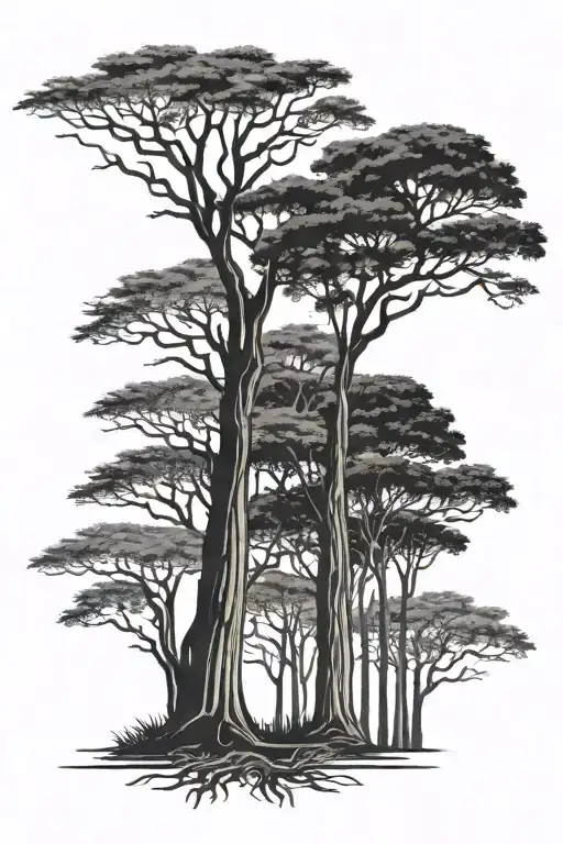 5 Straight Trunk Tree Silhouettes Side By Side