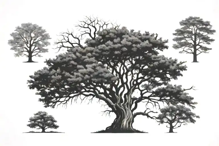 5 Straight Trunk Tree Silhouettes Side By Side