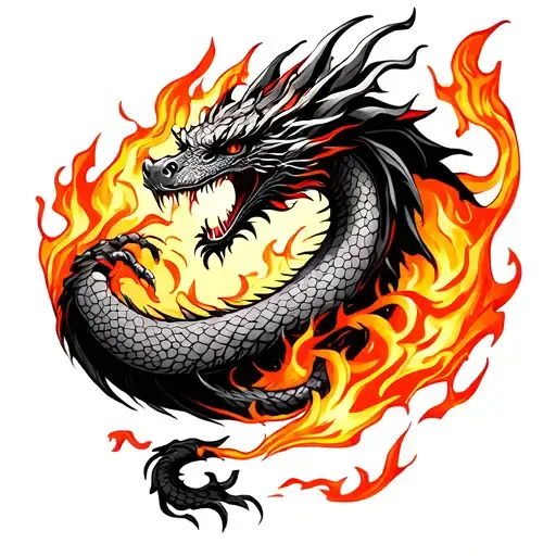 East Dragon With Fire On Roat