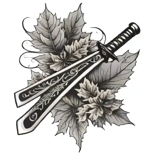 Katana And Maple Leaves