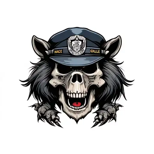 Wathog Skull Wearing Police Uniform