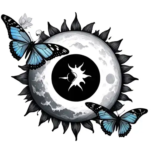 Sun And Moon With Butterfly