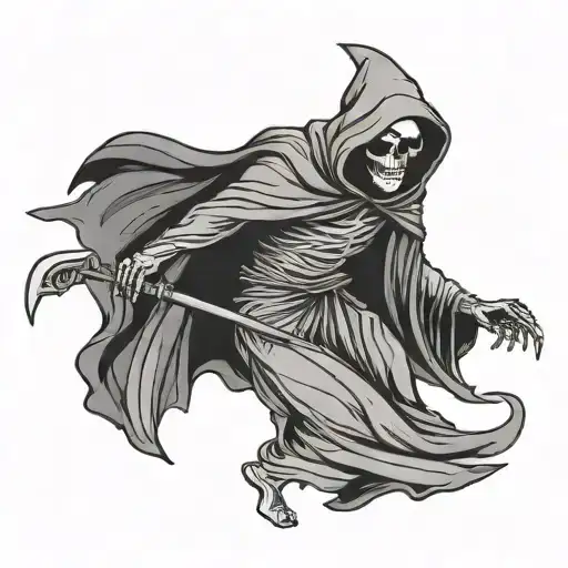 Grim Reaper Flying 2D Fantasy Minimalist Tattoo Not Detailed Simple