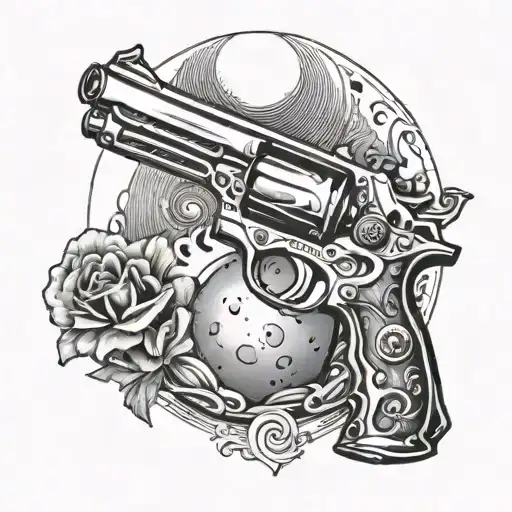 Dotworka Gun Morphing Into A Musical Instrument With A Sleepy Moon In The Background