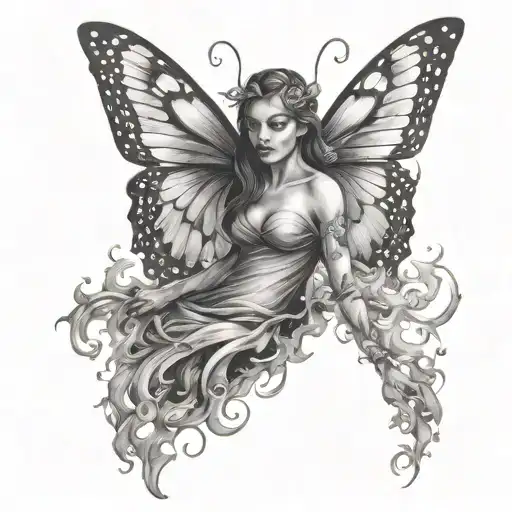 Girl Through The Wings Of A Butterfly On Fire