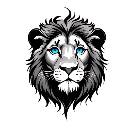 Small Lion Outline With Blue Eyes And Shade