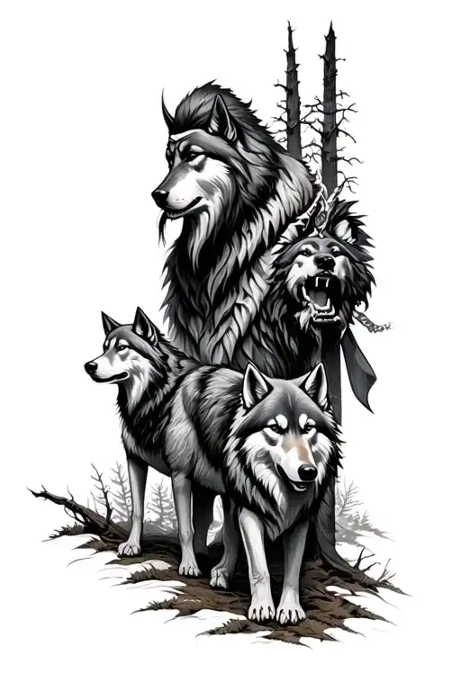 Odin And His Wolves In The Forest