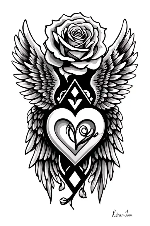 Rose Angel Wings Tear Triangle Heart