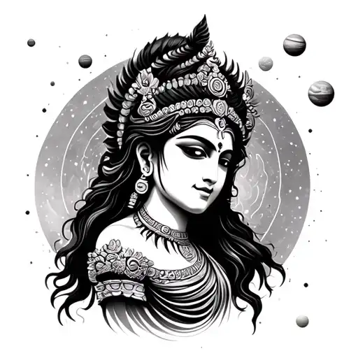 Kali Goddess Head And Planets In The Background