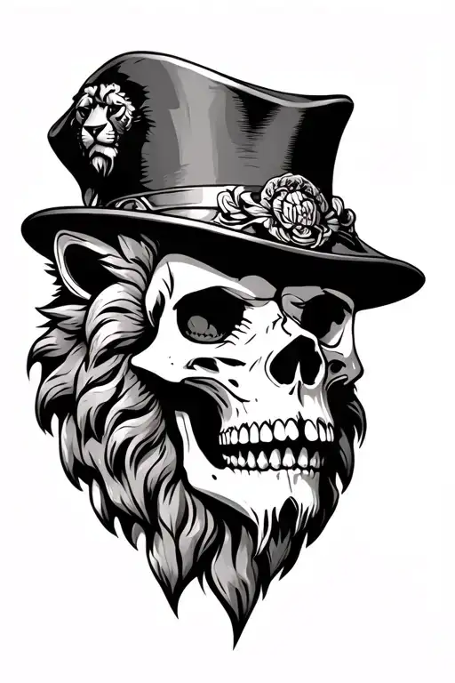 Skull Wearing Lion Head On Top Like A Hat