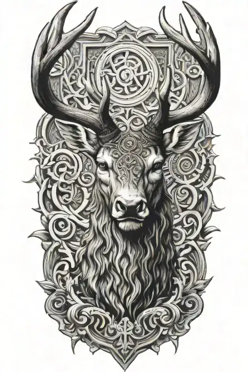 Powerful Stag Head With Large Antlers And Rings On Antler Base