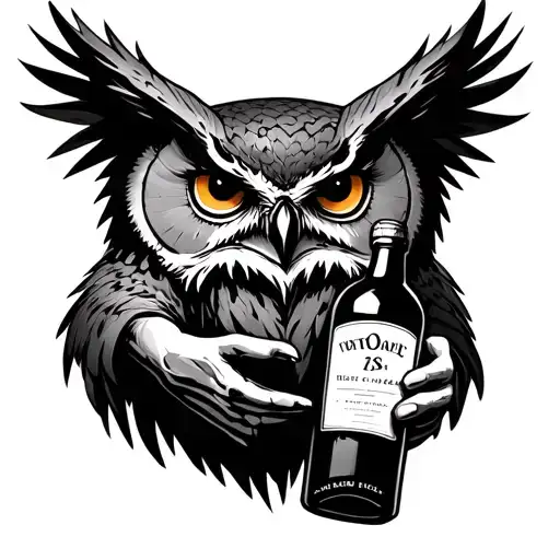 Owl Capturing Dead Demon Holding Liquor Bottle