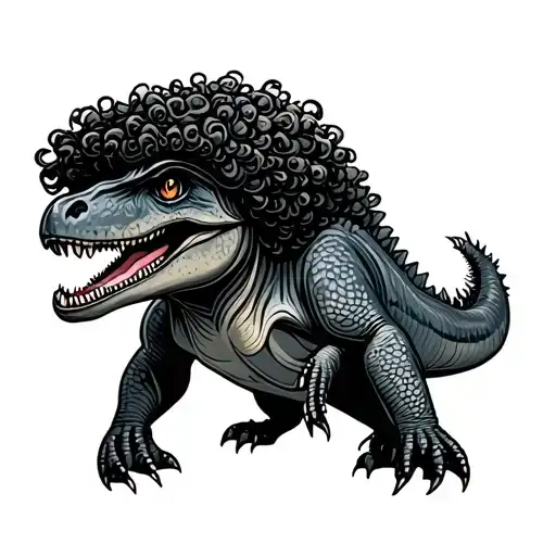 Cartoon Trex With Curly Afro Hair