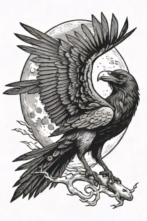 Moon And Powerful Raven