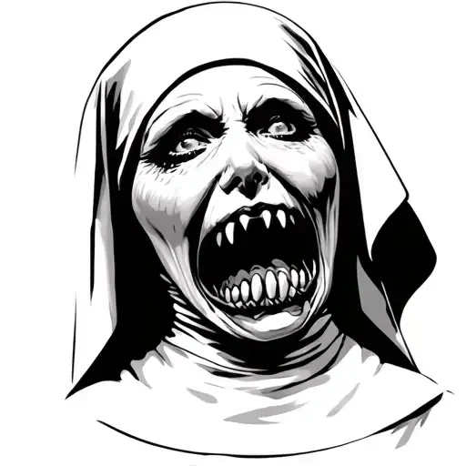 Possesed Nun With Black Gaped Mouth Open