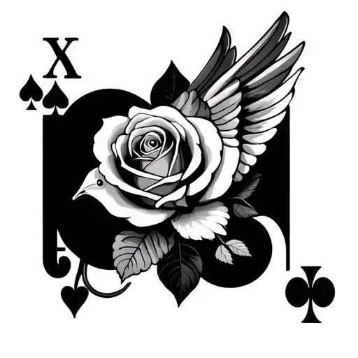 Rose Swallow And Card Suits Integrated