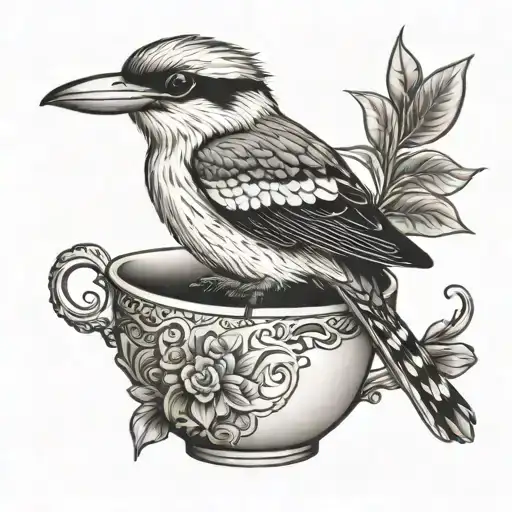 Kookaburra Sitting On Coffee Cup Filled