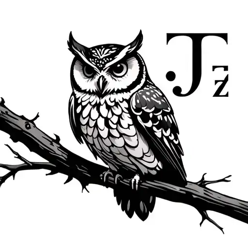 Owl Outline With Letters W Z J M