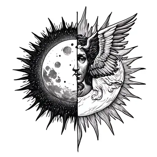 Van Gogh Starry Night With Half Sun Half Moon Then Icarus Falling From The Sun Half