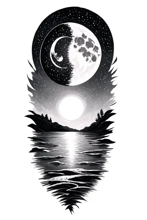 Van Gogh Starry Night With The Moon Being Half Sun