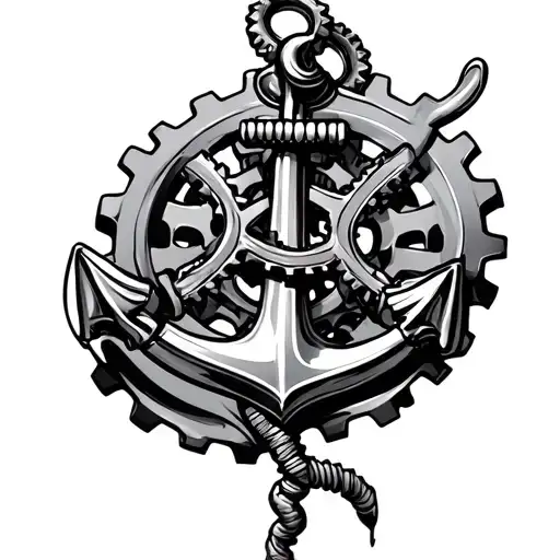 Realistic Anchor With Gears Intertwined