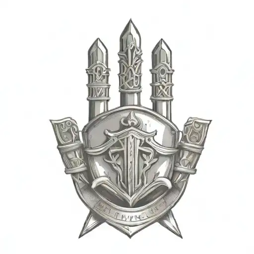 Shield And Sword In Middle Finger And Text