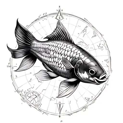 Koi Fish Tattoo With Compass And Map Leading